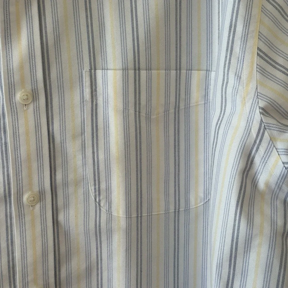 LL Bean Traditional Fit 16 35 Blue Yellow Striped Oxford Preppy Shirt Timeless